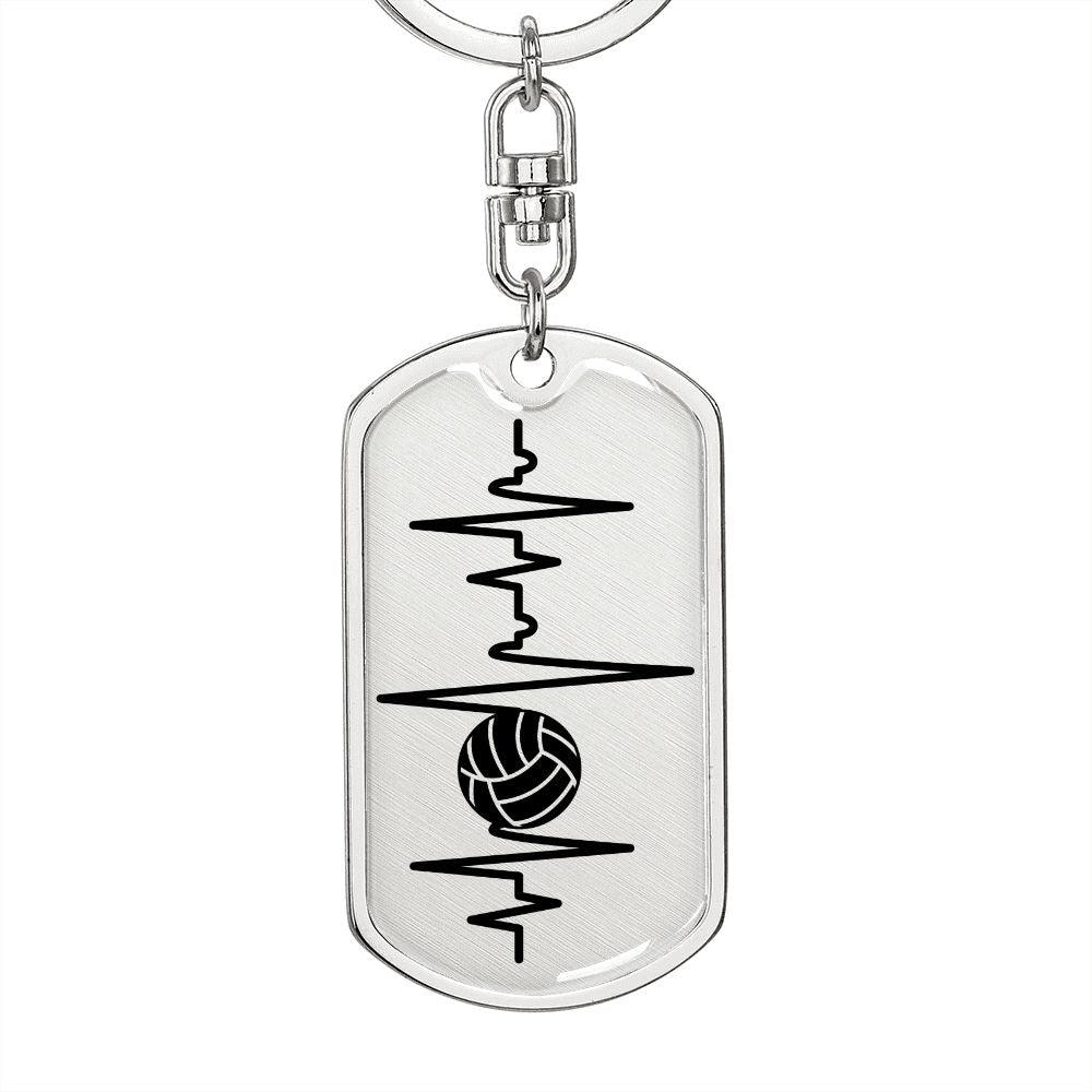 Volleyball Heartbeat Personalized Engraved Dog Tag Keychain - Mallard Moon Gift Shop