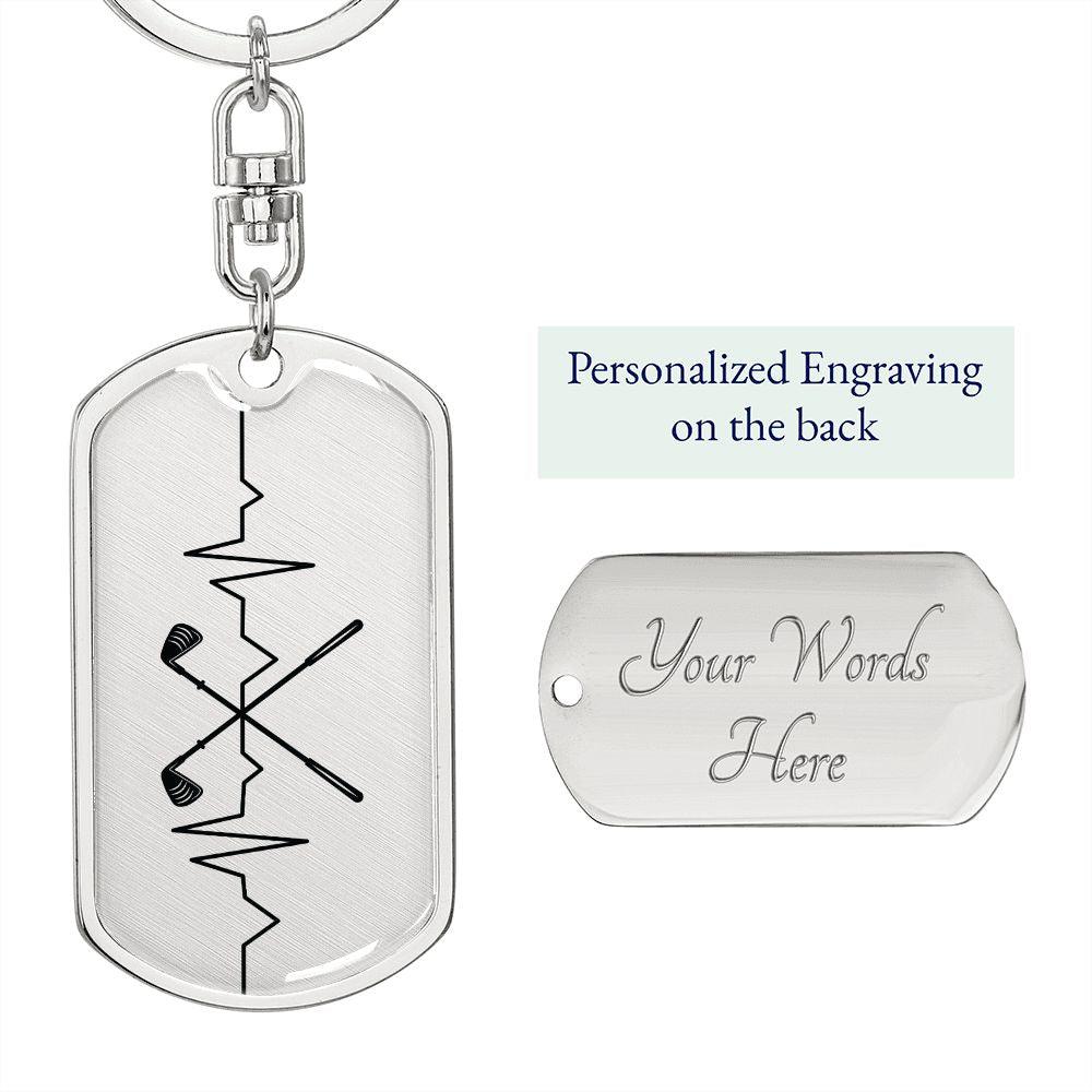 Golf Clubs Heartbeat Personalized Engraved Dog Tag Keychain - Mallard Moon Gift Shop