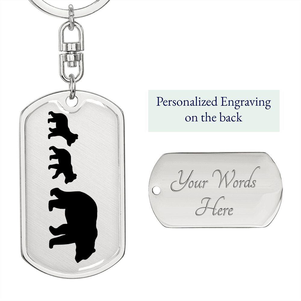 Papa Bear with Two Cubs Personalized Engraved Dog Tag Keychain - Mallard Moon Gift Shop