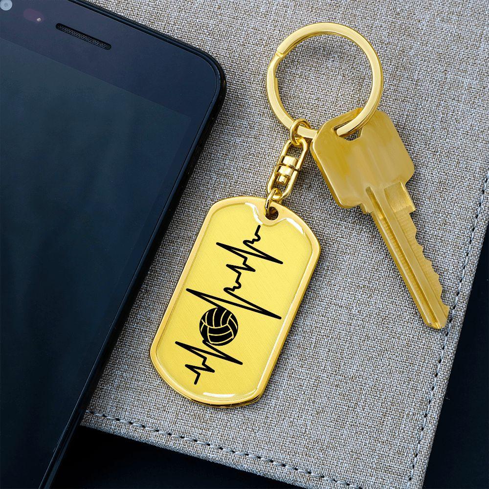 Volleyball Heartbeat Personalized Engraved Dog Tag Keychain - Mallard Moon Gift Shop