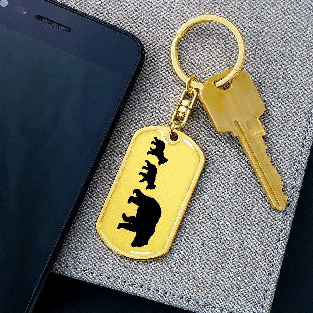 Papa Bear with Two Cubs Personalized Engraved Dog Tag Keychain - Mallard Moon Gift Shop