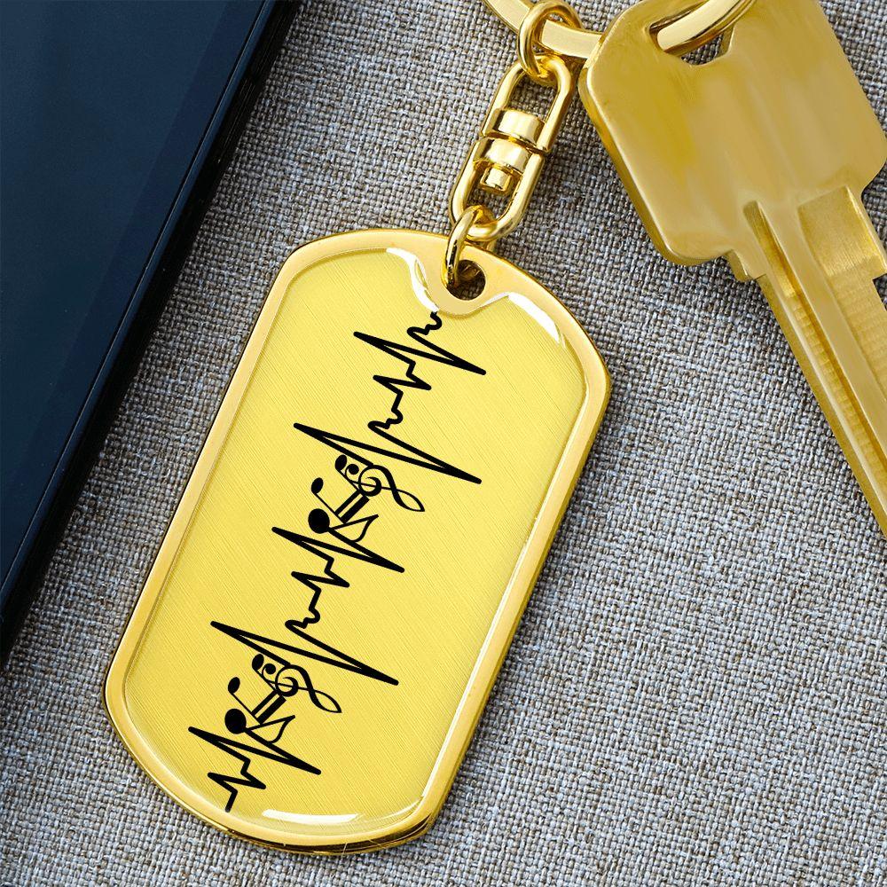 Music Notes Personalized Engraved Dog Tag Keychain - Mallard Moon Gift Shop