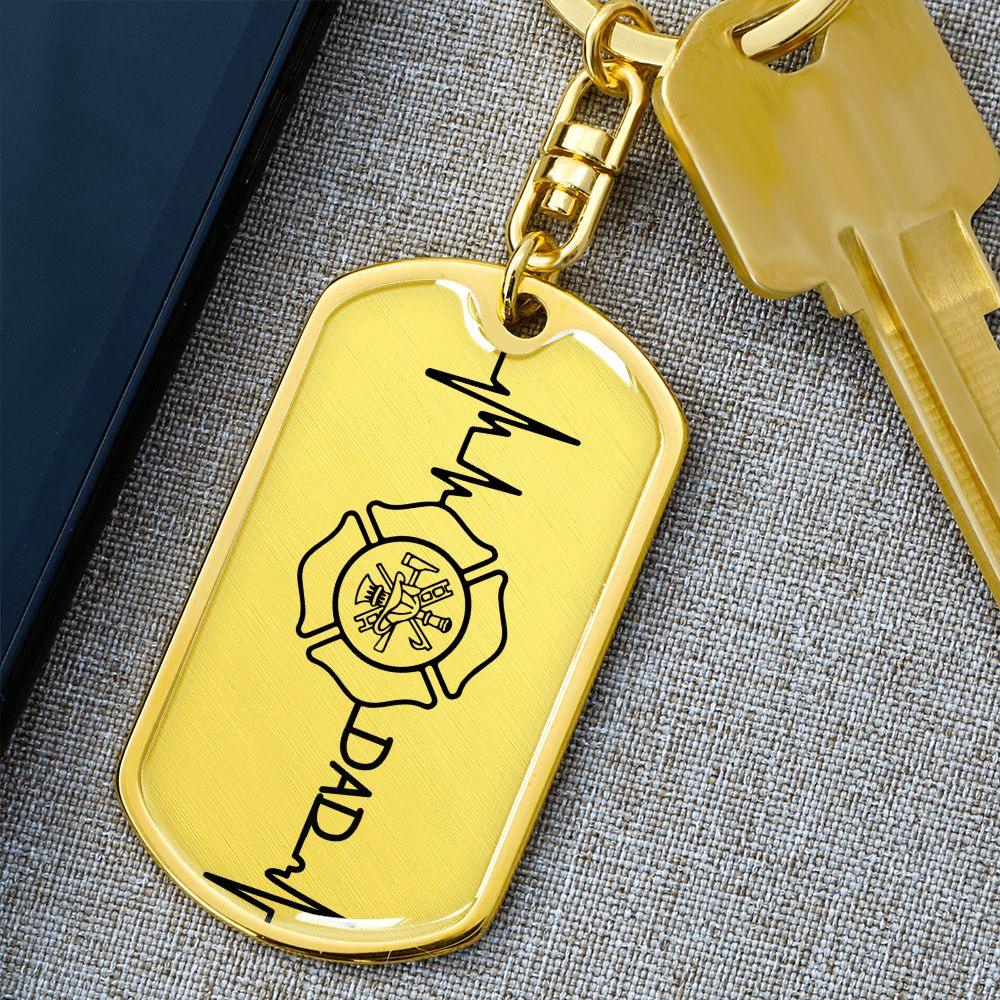 Firefighter Dad Personalized Engraved Dog Tag Keychain - Mallard Moon Gift Shop