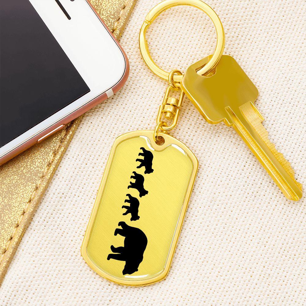 Papa Bear with Three Cubs Personalized Engraved Dog Tag Keychain - Mallard Moon Gift Shop