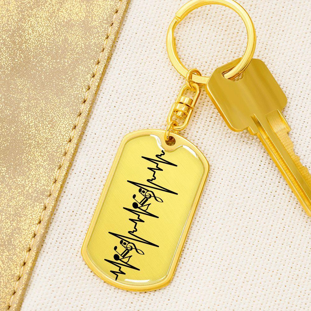 Music Notes Personalized Engraved Dog Tag Keychain - Mallard Moon Gift Shop