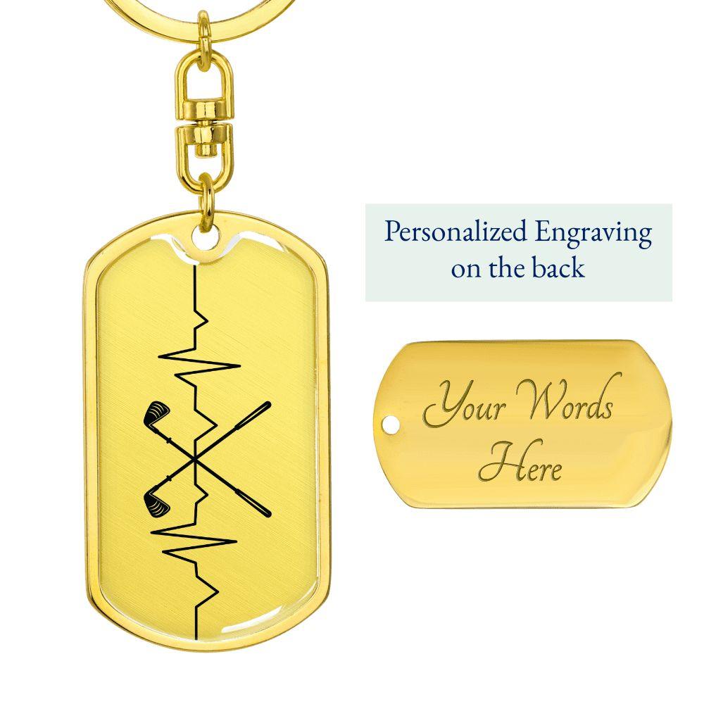 Golf Clubs Heartbeat Personalized Engraved Dog Tag Keychain - Mallard Moon Gift Shop