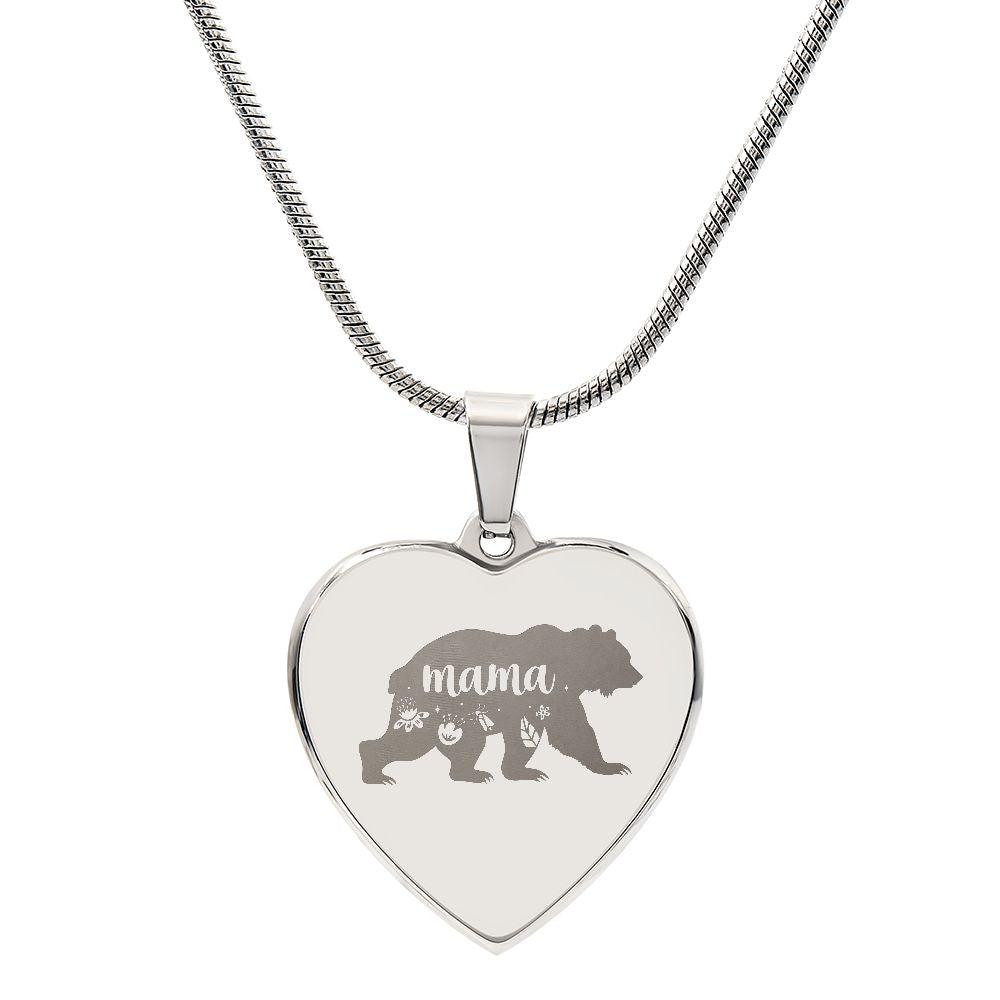 Mama Bear Engraved Heart Necklace - Mallard Moon Gift Shop