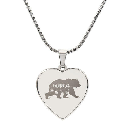 Mama Bear Engraved Heart Necklace - Mallard Moon Gift Shop
