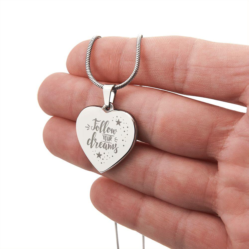 Follow Your Dreams Personalized Engraved Heart Necklace - Mallard Moon Gift Shop
