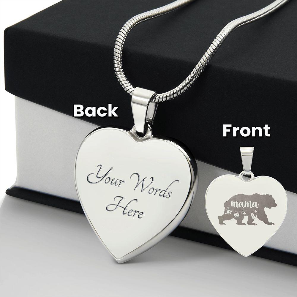 Mama Bear Engraved Heart Necklace - Mallard Moon Gift Shop