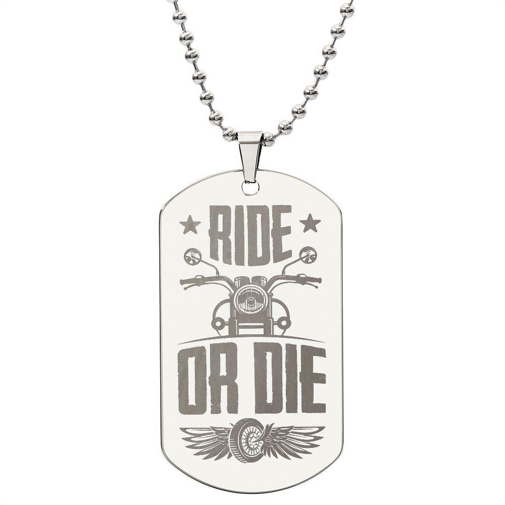 Gift for Biker Ride Or Die Engraved Dog Tag Necklace - Mallard Moon Gift Shop