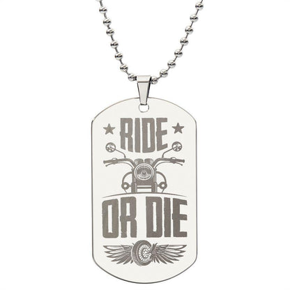 Gift for Biker Ride Or Die Engraved Dog Tag Necklace - Mallard Moon Gift Shop