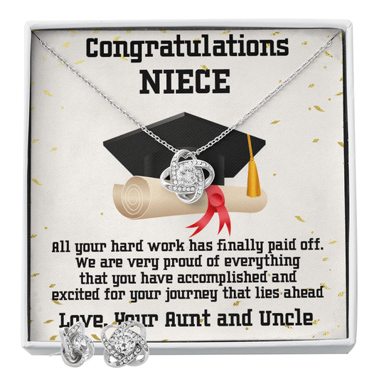 Niece Graduation Love Knot Pendant and Earring Set Congratulations from Aunt and Uncle - Mallard Moon Gift Shop