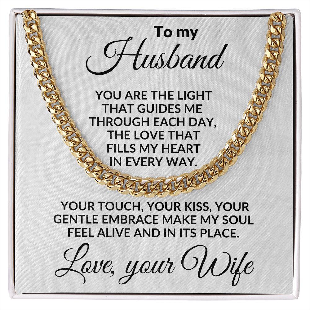 To My Husband - You are the Light - Cuban Chain Necklace with Message Card and Gift Box - Mallard Moon Gift Shop