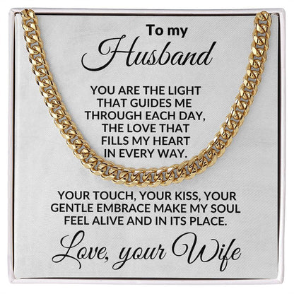 To My Husband - You are the Light - Cuban Chain Necklace with Message Card and Gift Box - Mallard Moon Gift Shop
