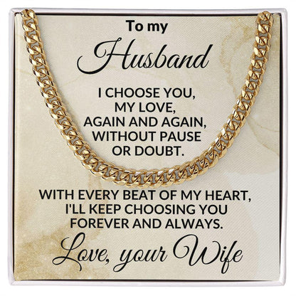 To My Husband - Beat of My Heart - Cuban Chain Necklace with Message Card and Gift Box - Mallard Moon Gift Shop