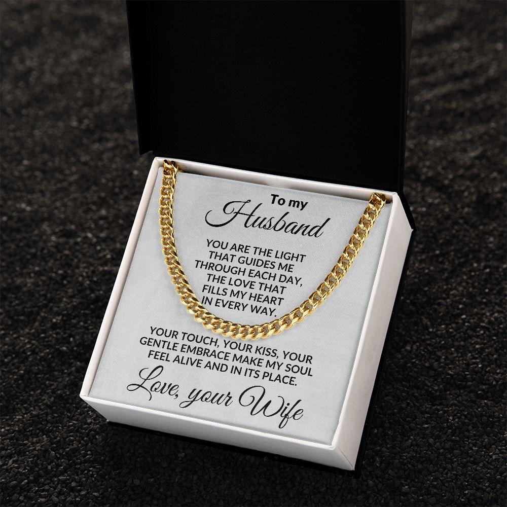 To My Husband - You are the Light - Cuban Chain Necklace with Message Card and Gift Box - Mallard Moon Gift Shop