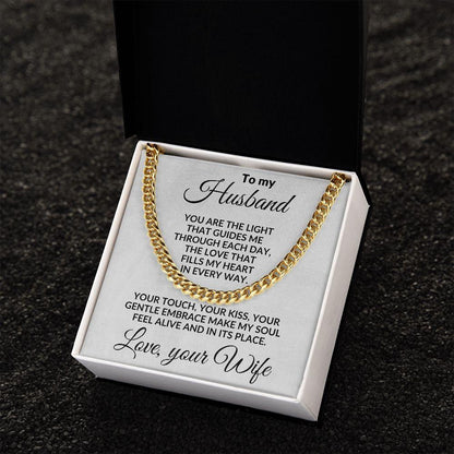 To My Husband - You are the Light - Cuban Chain Necklace with Message Card and Gift Box - Mallard Moon Gift Shop