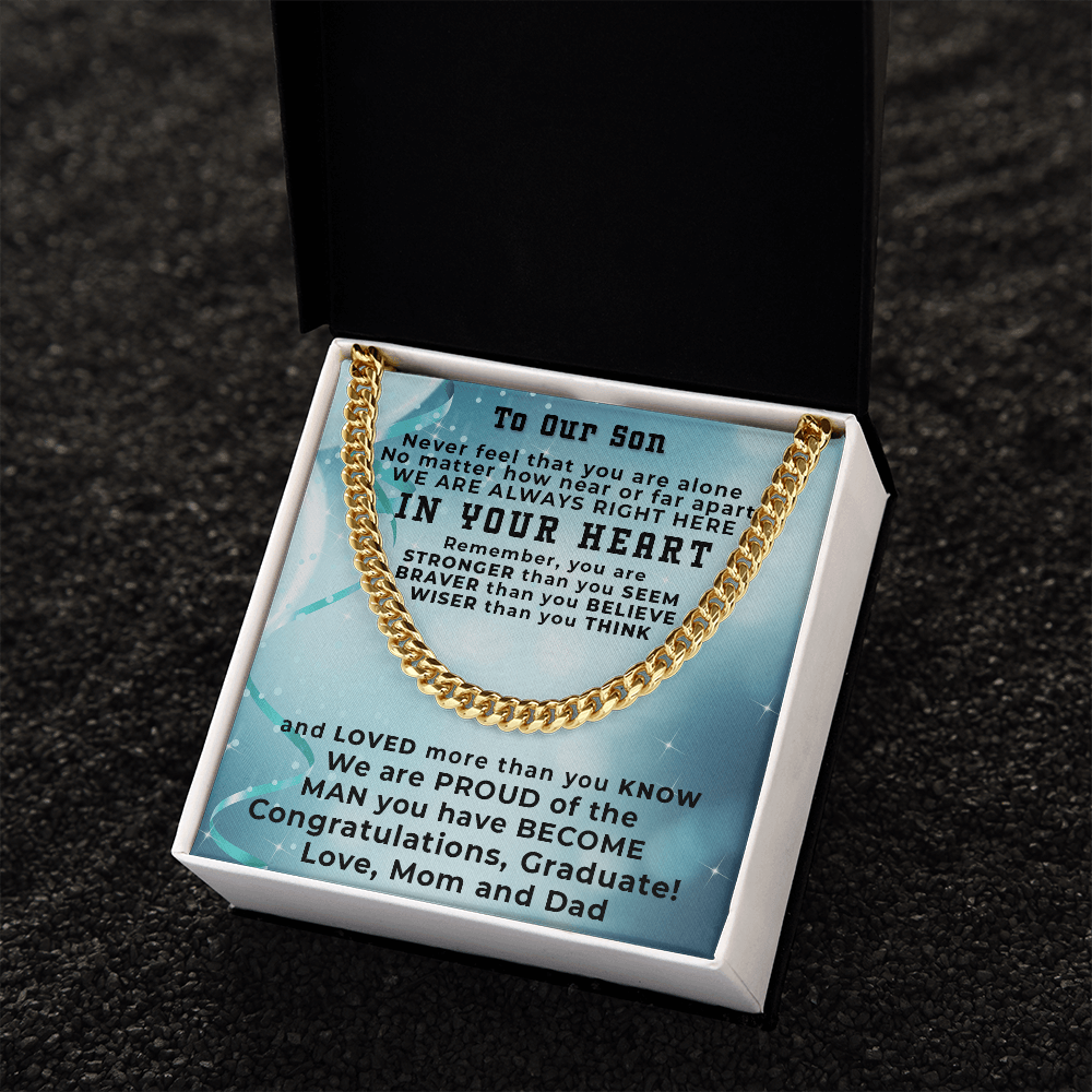 Son Graduation Cuban Link Chain Necklace Congratulations Mom and Dad - Mallard Moon Gift Shop