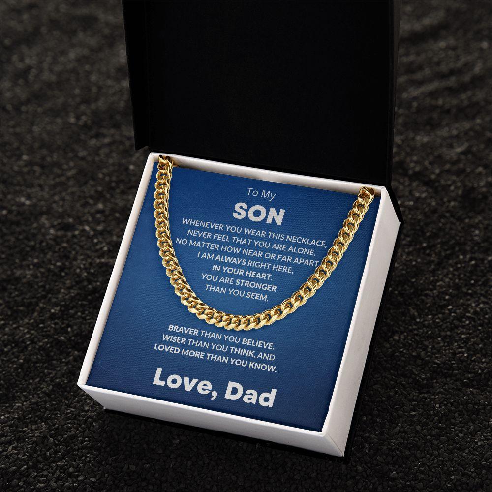 Gift for Son - Always In My Heart - Love Dad - Cuban Chain Link Necklace - Mallard Moon Gift Shop