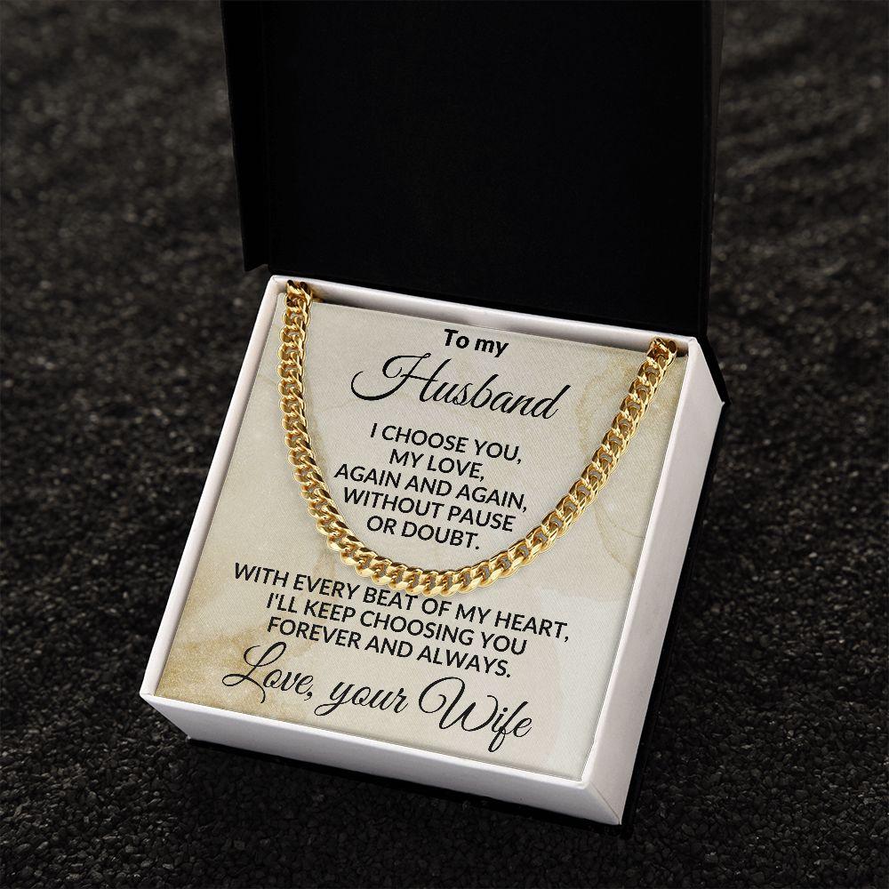 To My Husband - Beat of My Heart - Cuban Chain Necklace with Message Card and Gift Box - Mallard Moon Gift Shop