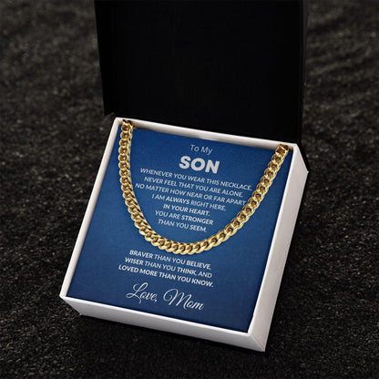 Gift for Son - Always In My Heart Love Mom - Cuban Chain Link Necklace - Mallard Moon Gift Shop