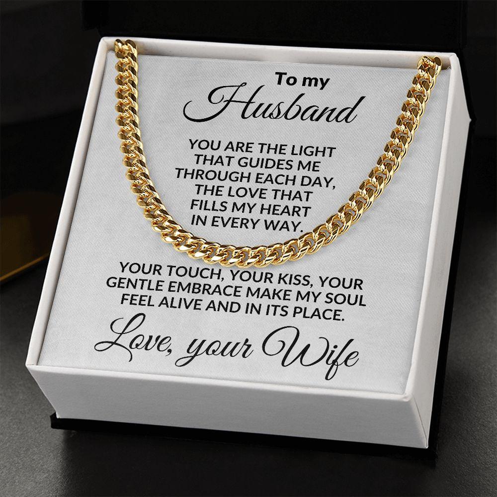 To My Husband - You are the Light - Cuban Chain Necklace with Message Card and Gift Box - Mallard Moon Gift Shop