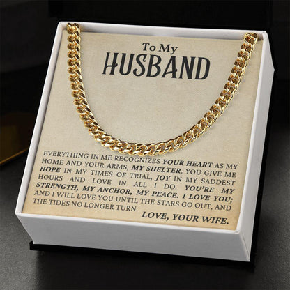To My Husband - My Strength, My Anchor, My Peace - Cuban Link Chain Necklace - Mallard Moon Gift Shop