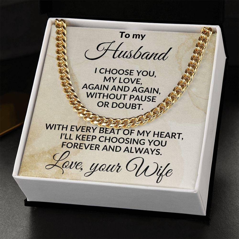 To My Husband - Beat of My Heart - Cuban Chain Necklace with Message Card and Gift Box - Mallard Moon Gift Shop