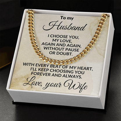 To My Husband - Beat of My Heart - Cuban Chain Necklace with Message Card and Gift Box - Mallard Moon Gift Shop