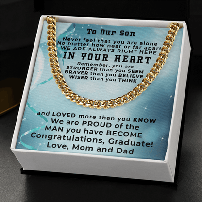 Son Graduation Cuban Link Chain Necklace Congratulations Mom and Dad - Mallard Moon Gift Shop