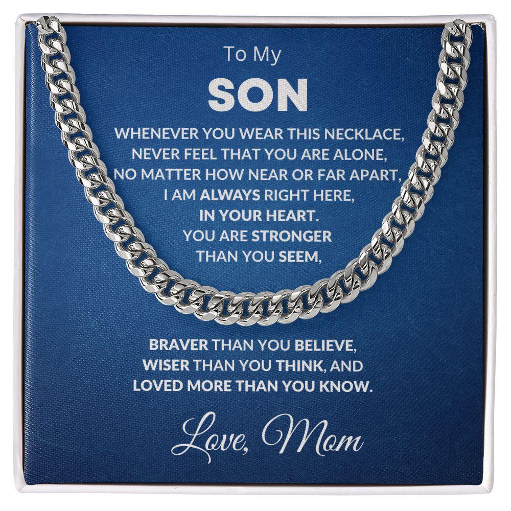 Gift for Son - Always In My Heart Love Mom - Cuban Chain Link Necklace - Mallard Moon Gift Shop