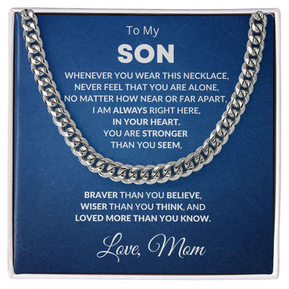 Gift for Son - Always In My Heart Love Mom - Cuban Chain Link Necklace - Mallard Moon Gift Shop