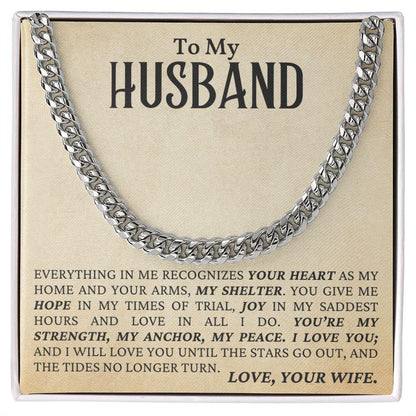 To My Husband - My Strength, My Anchor, My Peace - Cuban Link Chain Necklace - Mallard Moon Gift Shop