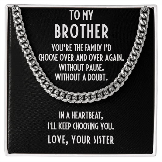 Brother Gift from Sister Adjustable Cuban Link Chain Necklace - Mallard Moon Gift Shop