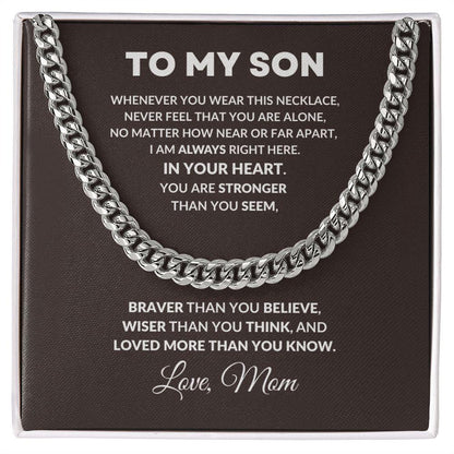 To My Son You I Am Always In Your Heart Love Mom Cuban Link Necklace - Mallard Moon Gift Shop