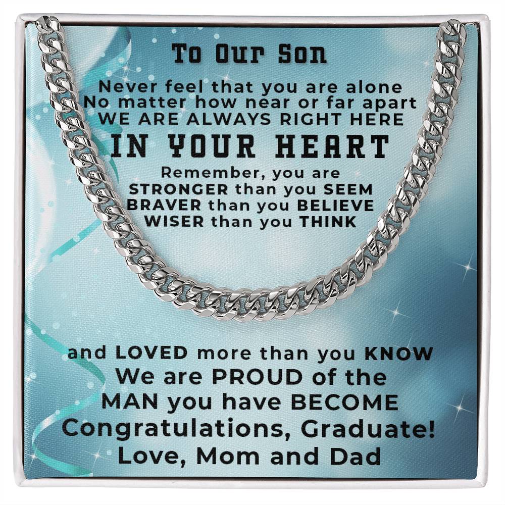 Son Graduation Cuban Link Chain Necklace Congratulations Mom and Dad - Mallard Moon Gift Shop