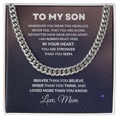 To My Son Cuban Chain Link Necklace Braver Than You Believe Love Mom - Mallard Moon Gift Shop