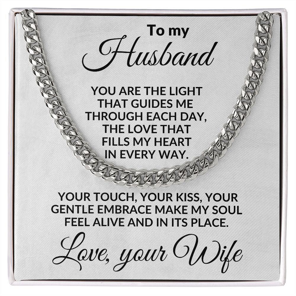 To My Husband - You are the Light - Cuban Chain Necklace with Message Card and Gift Box - Mallard Moon Gift Shop