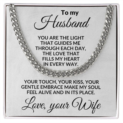 To My Husband - You are the Light - Cuban Chain Necklace with Message Card and Gift Box - Mallard Moon Gift Shop