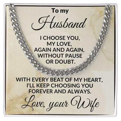 To My Husband - Beat of My Heart - Cuban Chain Necklace with Message Card and Gift Box - Mallard Moon Gift Shop