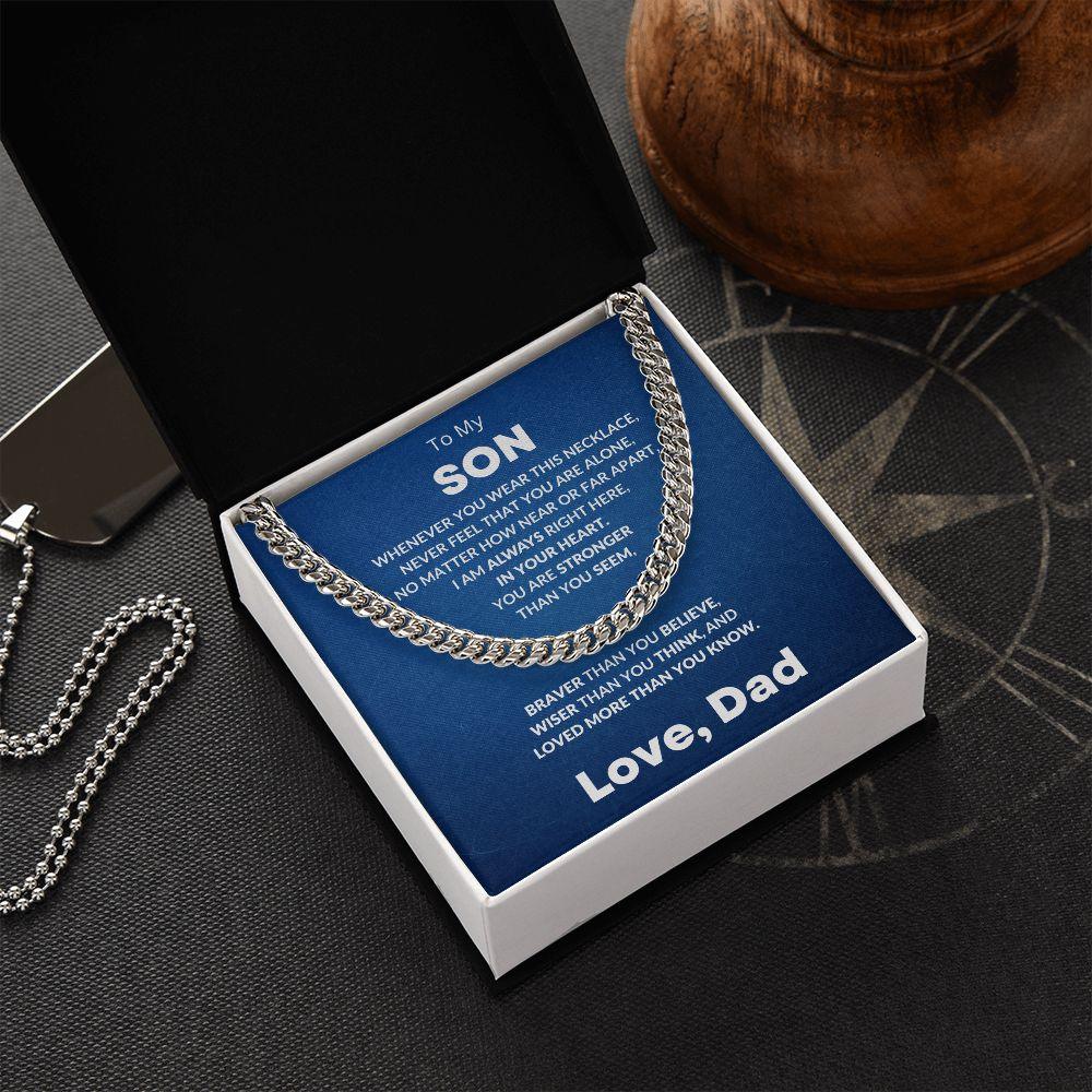 Gift for Son - Always In My Heart - Love Dad - Cuban Chain Link Necklace - Mallard Moon Gift Shop