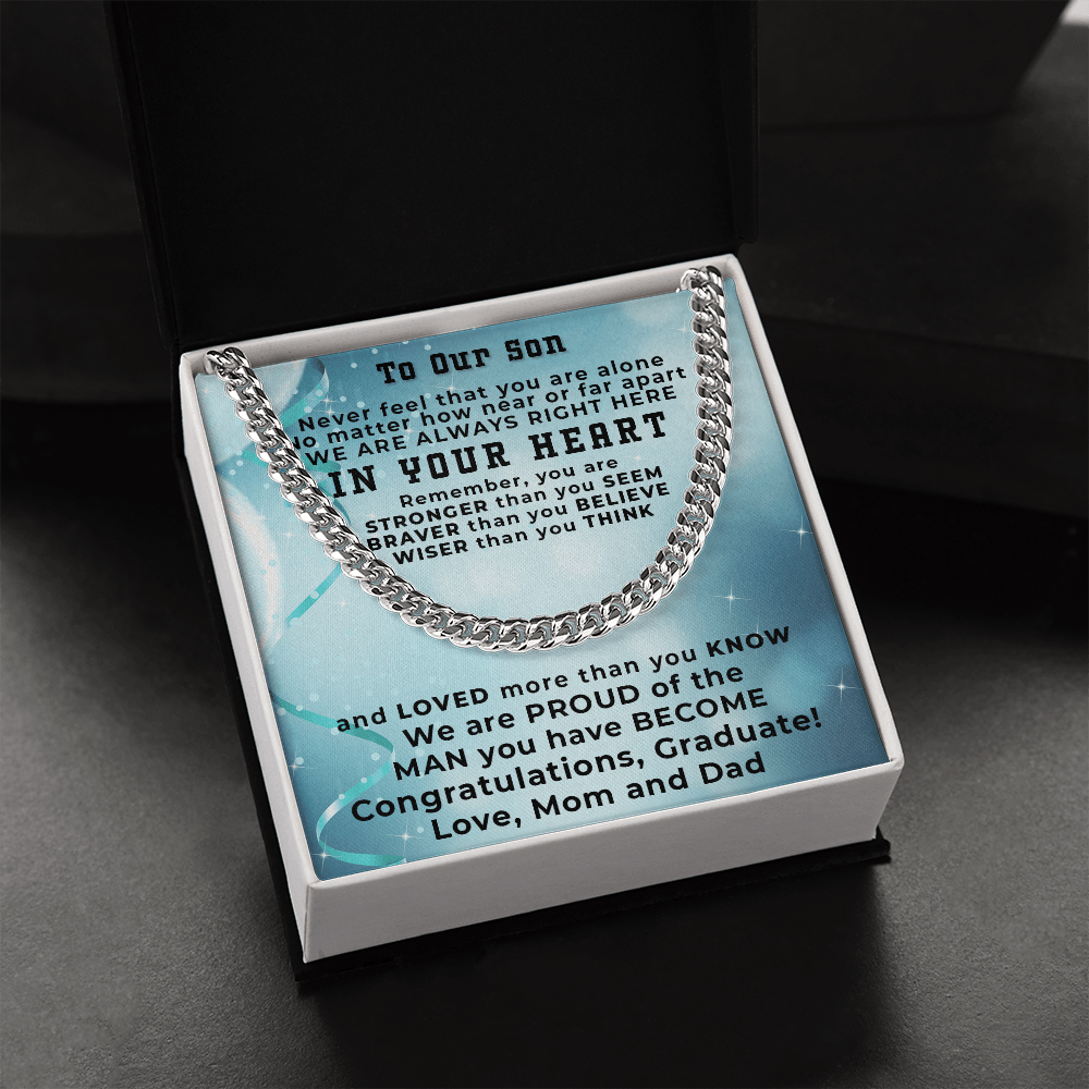 Son Graduation Cuban Link Chain Necklace Congratulations Mom and Dad - Mallard Moon Gift Shop