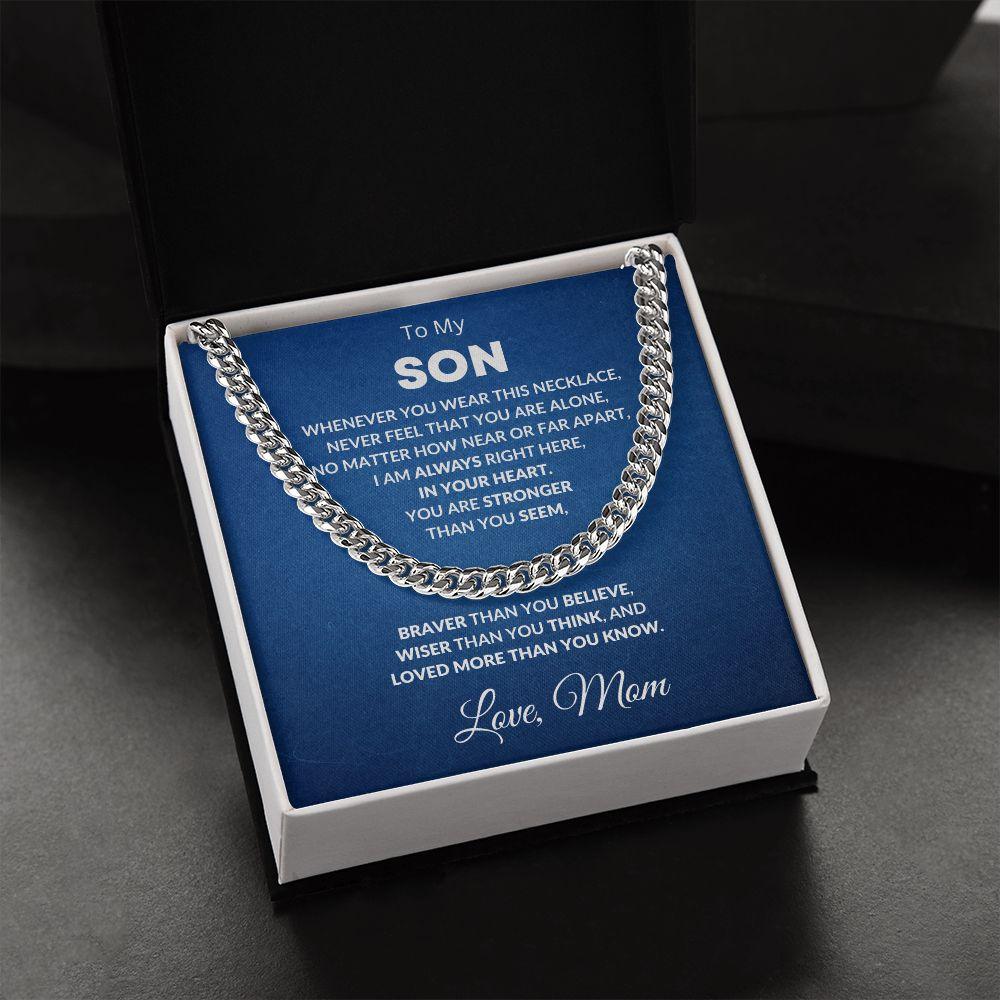 Gift for Son - Always In My Heart Love Mom - Cuban Chain Link Necklace - Mallard Moon Gift Shop