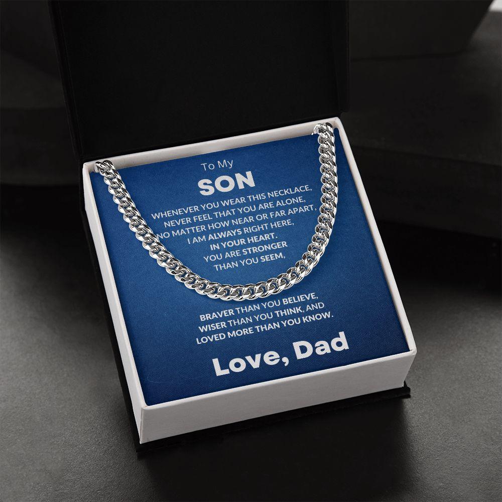 Gift for Son - Always In My Heart - Love Dad - Cuban Chain Link Necklace - Mallard Moon Gift Shop