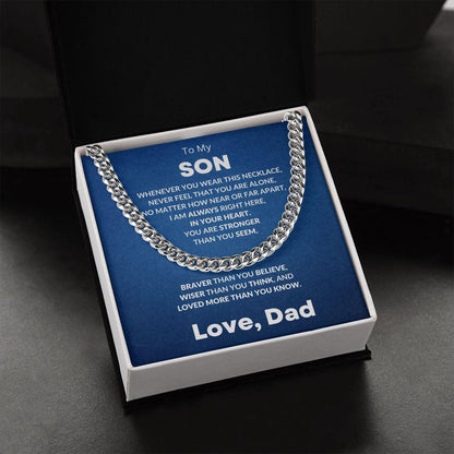 Gift for Son - Always In My Heart - Love Dad - Cuban Chain Link Necklace - Mallard Moon Gift Shop