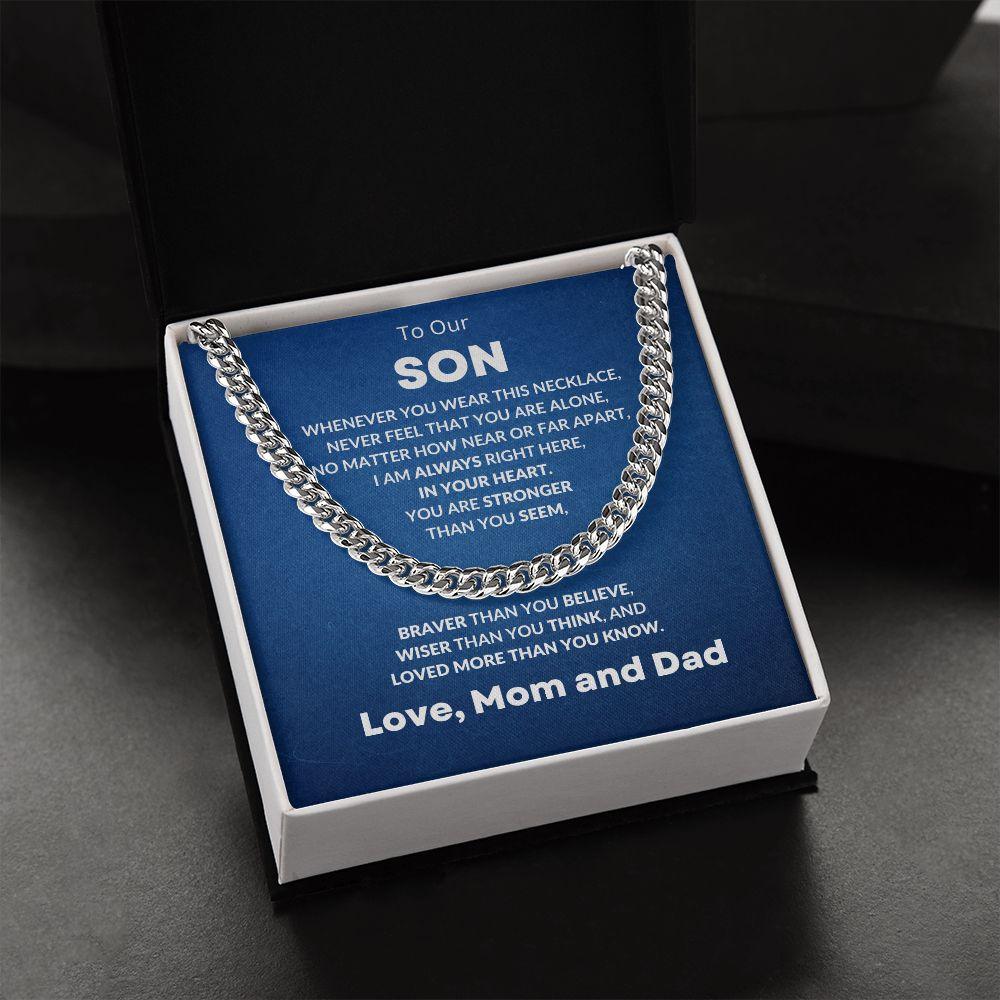 Gift for Son From Mom and Dad Cuban Chain Link Necklace - Mallard Moon Gift Shop