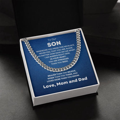 Gift for Son From Mom and Dad Cuban Chain Link Necklace - Mallard Moon Gift Shop