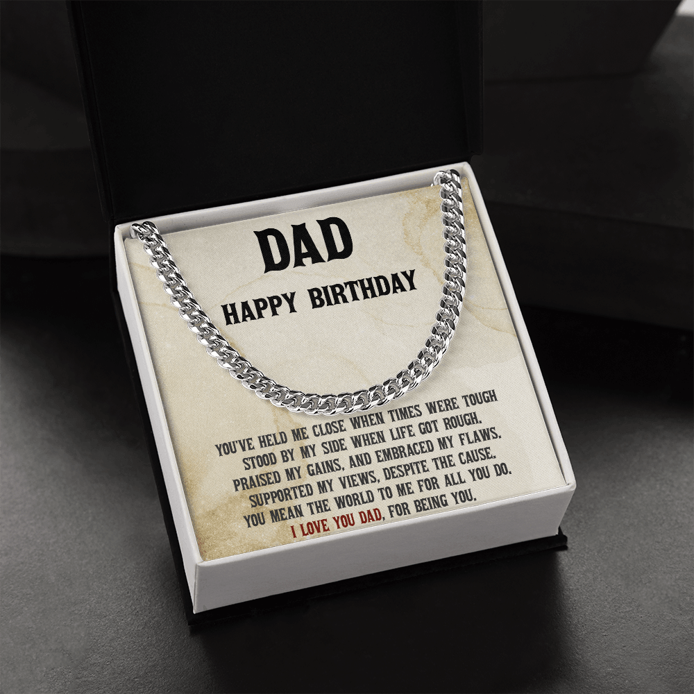 Dad Birthday Cuban Link Chain Necklace - You Mean the World to Me - Mallard Moon Gift Shop