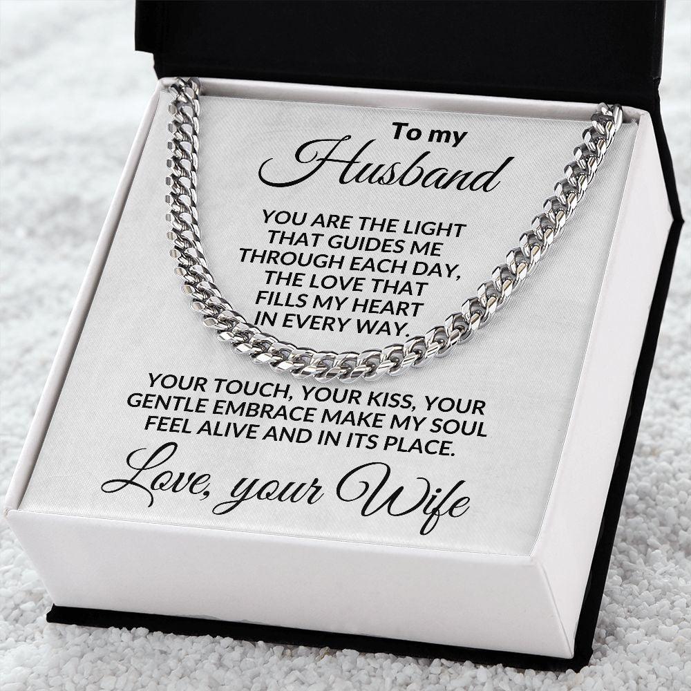 To My Husband - You are the Light - Cuban Chain Necklace with Message Card and Gift Box - Mallard Moon Gift Shop